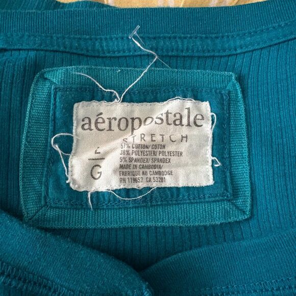 Y2K Aeropostale Long Sleeve Henley Top Teal Blue Stretch Twilightcore Size Large - Picture 3 of 3